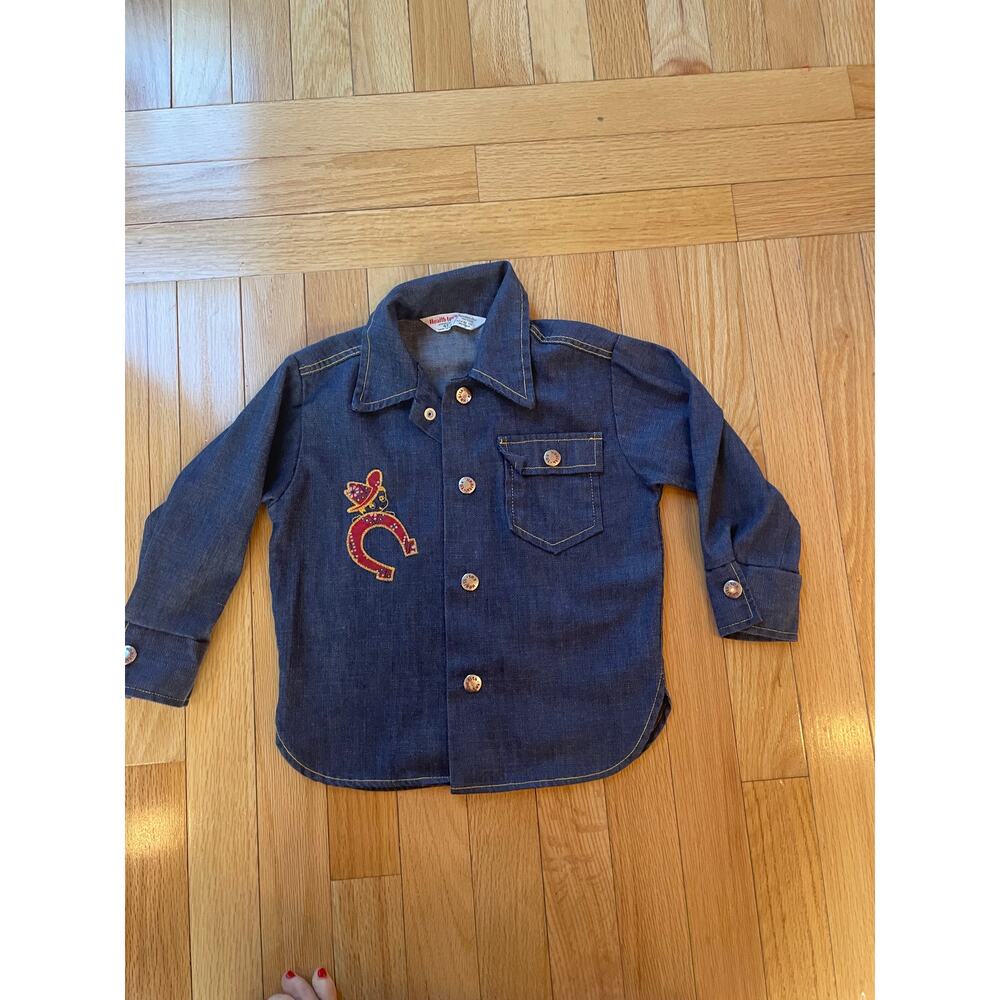 1970's Kids Shirt Western Vintage Embroidered CowboyHat HealthTex Made in USA 4T